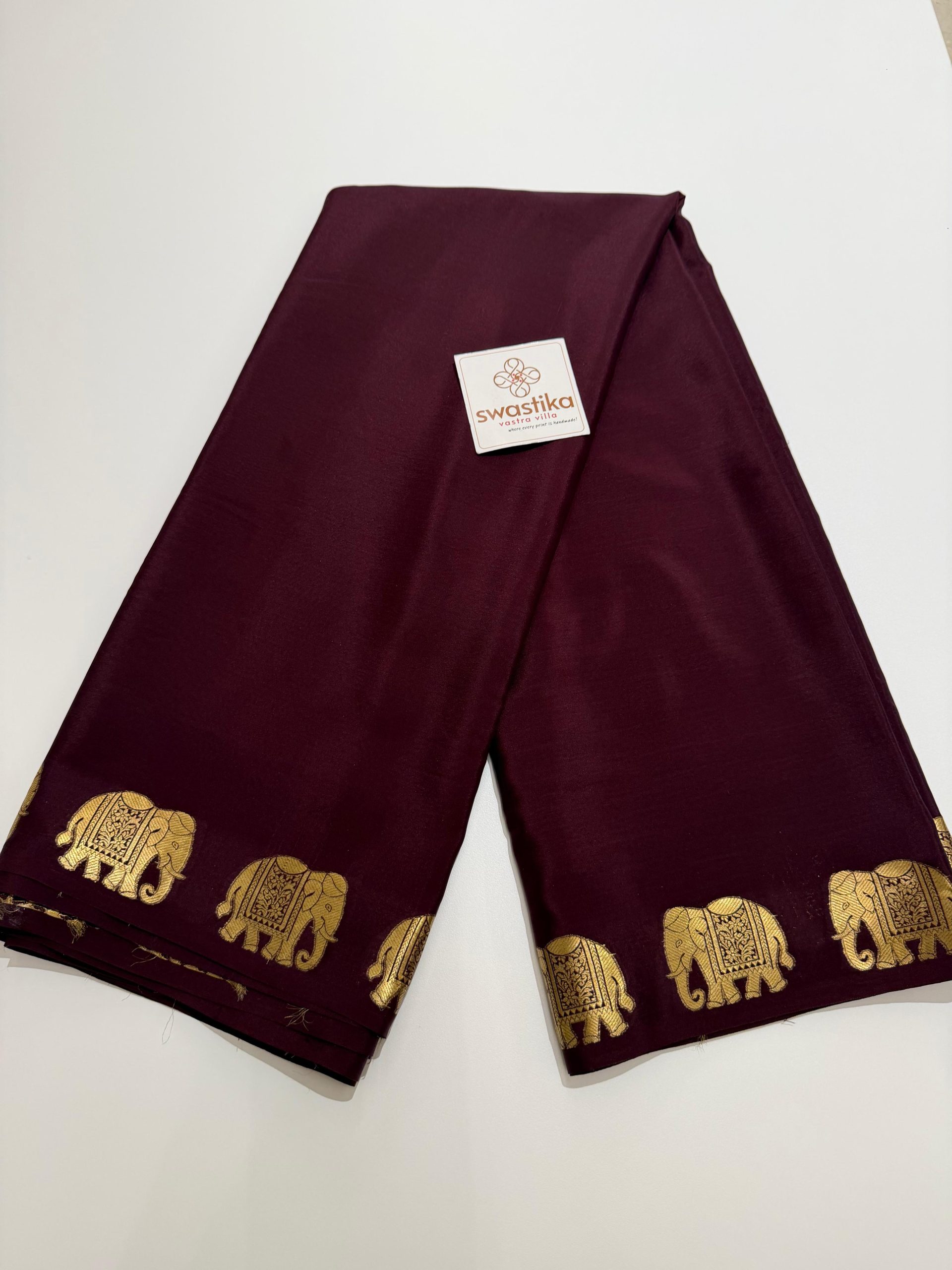 Pure Mysore Silk Saree - (A rich silk saree featuring elegant gold elephant motifs along the border and pallu, a classic traditional charm.) - Image 4